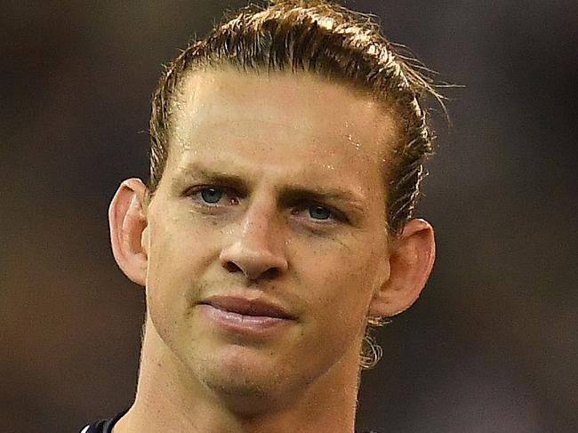 Nat Fyfe  of the Dockers reacts after the Round 11 AFL match between the Collingwood Magpies and the Fremantle Dockers at the MCG in Melbourne, Sunday, June 3, 2018. (AAP Image/Julian Smith) NO ARCHIVING, EDITORIAL USE ONLY