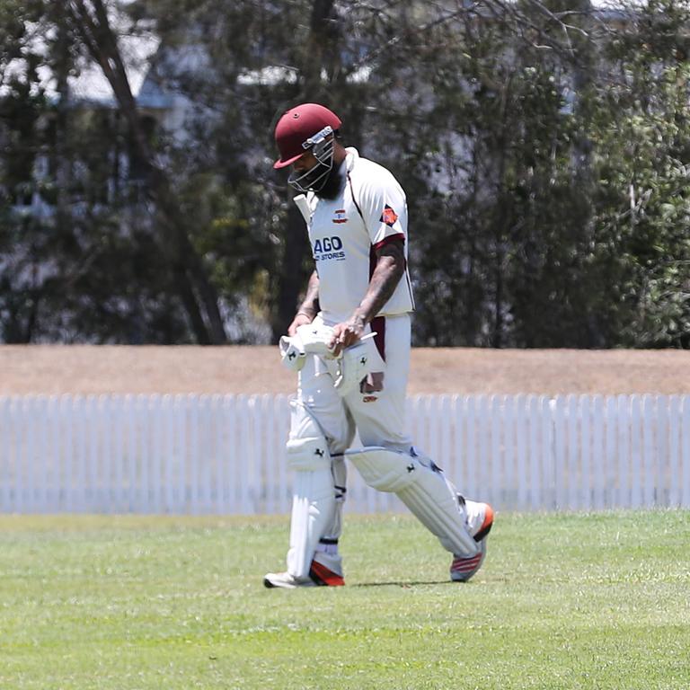 Preston White from Toombul walking off at Premier Grade Bulls Masters cricket match between Toombul and Sandgate-Redcliffe. Deagon Sportsground Park, Deagon, Brisbane, 23rd of November 2019. (AAP Image/Attila Csaszar)