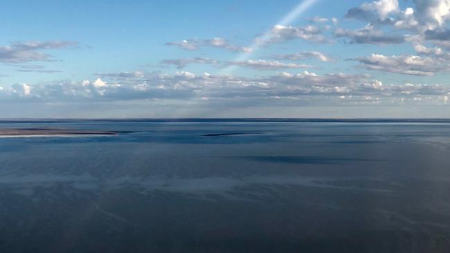 Lake Eyre as seen from the air, taken earlier this week (mid May 2019). Credit: Wright's Air