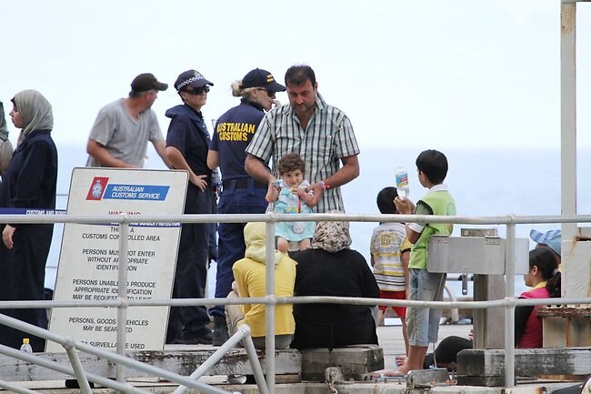 <p>Children were among those on board the asylum-seeker boat, which has followed several boat arrivals in the past few days. Picture: Kent Retallick</p>