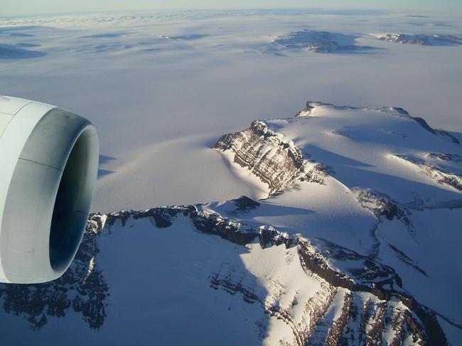 Scene from Antarctica flight with engine