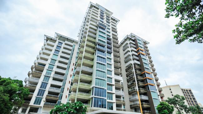 Five rooms in plush Darwin building One30 Esplanade, owned by the Halikos Group, have been booked to assist in forced quarantining, without the knowledge or consent of building owners, managers or residents. Picture: Glenn Campbell