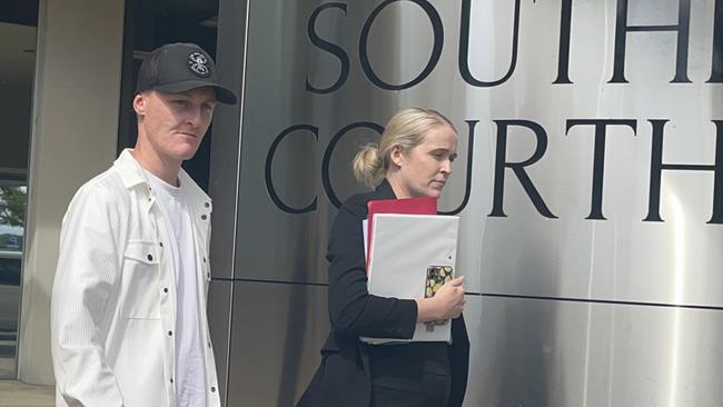 Kyle William Dunn (left) leaving Southport courthouse with his solicitor Erin Mitchell. Picture: Jessica Paul