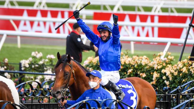 Bivouac ridden by Glen Boss returns to the mounting yard after winning the Darley Sprint Classic. Picture: Reg Ryan/Racing Photos