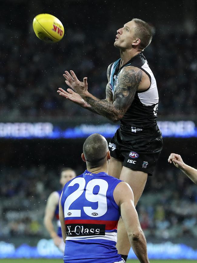 Hamish Hartlett marks against the Western Bulldogs. Picture SARAH REED