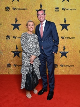 Dominic Perrottet and his wife Helen Perrottet attend the Australian premiere of Hamilton at Lyric Theatre, Star City on March 27. Picture: Getty Images