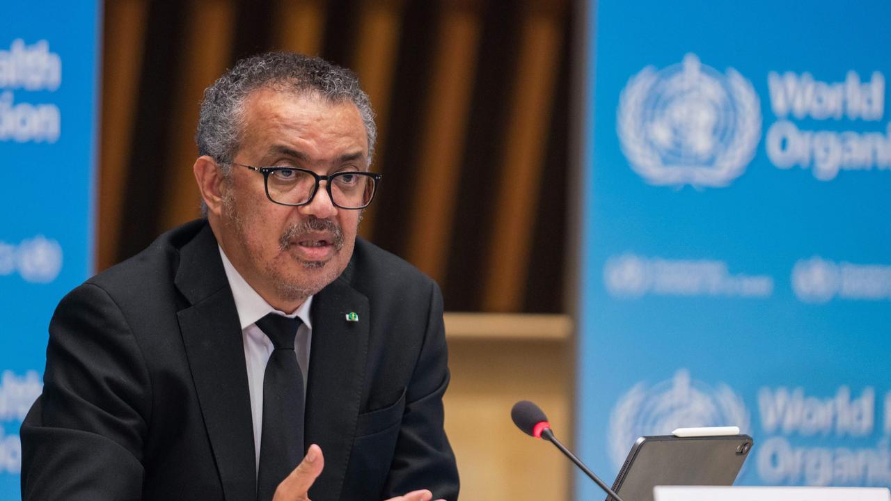 WHO Director-General Tedros Adhanom Ghebreyesus delivering remarks during a press conference this year.