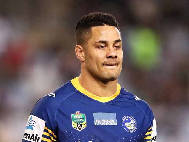 SYDNEY, AUSTRALIA - JULY 28: Jarryd Hayne of the Eels looks dejected after a Rabbitohs try during the round 20 NRL match between the South Sydney Rabbitohs and the Parramatta Eels at ANZ Stadium on July 28, 2018 in Sydney, Australia. (Photo by Mark Kolbe/Getty Images)