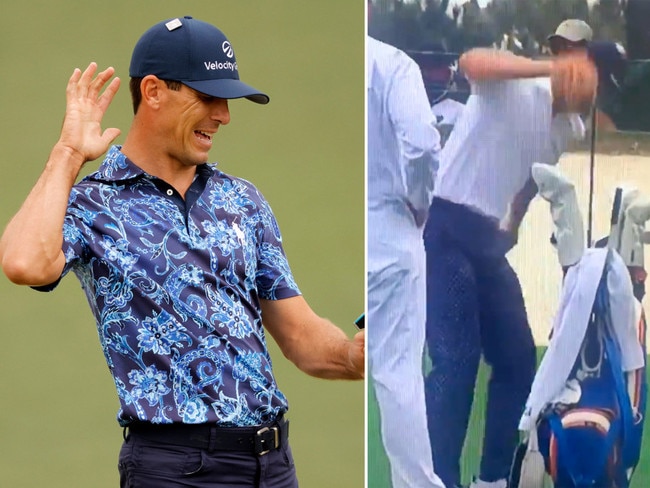 Billy Horschel slams his clubs at the Masters.