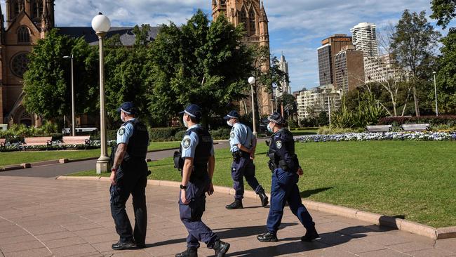 Police patrol Hyde Park in anticipation of another rally. Picture: NCA NewsWire / Flavio Brancaleone