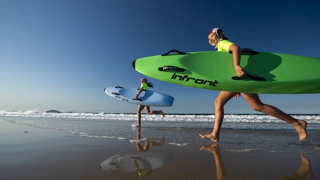 Mooloolaba Nippers Maggie Mendes 10, and Mieke Dos Riemdios 10. Picture Lachie Millard