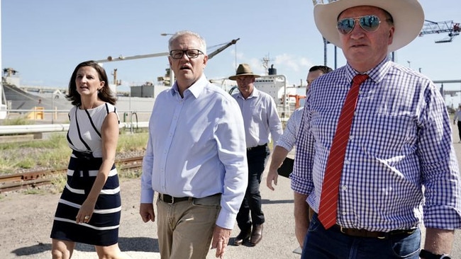 Prime Minister Scott Morrison and Deputy Prime Minister Barnaby Joyce visit Townsville earlier this year to announce $5.4bn for Gates Dam. Picture: Adam Taylor