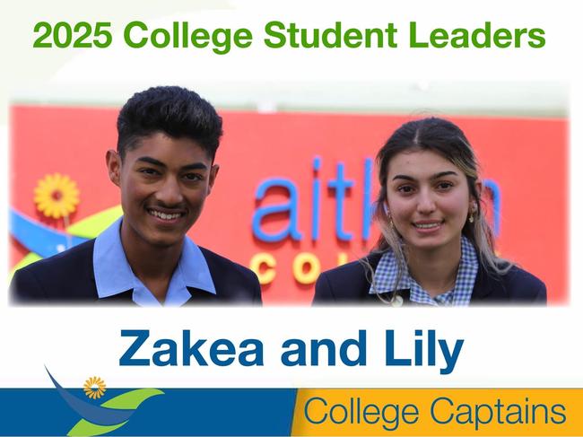 Aitken College 2025 College captains: Zakea and Lily. Picture: Facebook