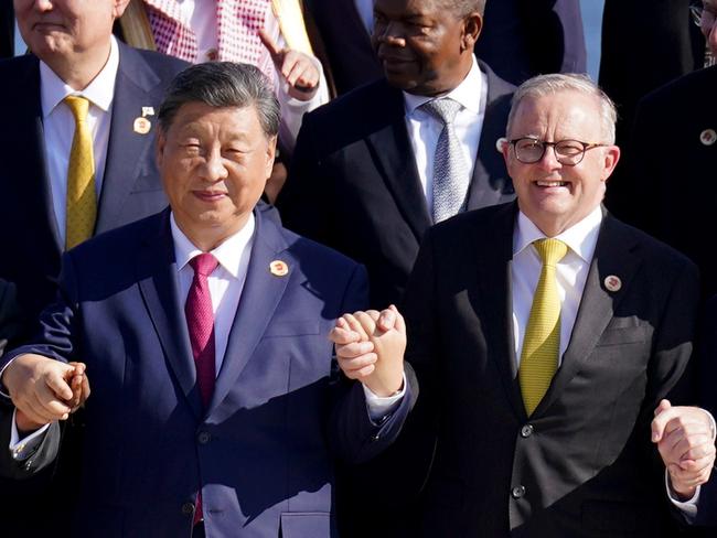 RIO DE JANEIRO, BRAZIL - NOVEMBER 18: (L-R front row) Chinese Prime Minister Xi Jinping, Australian Prime Minister Anthony Albanese, UK Prime Minister Sir Keir Starmer and Colombian President Gustavo Petro with leaders of the G20 members as they pose for the photo of the Global Alliance Against Hunger and Poverty at the G20 summit at the Museum of Modern Art on November 18, 2024 in Rio de Janeiro, Brazil. Keir Starmer is attending his first G20 Summit since he was elected Prime Minister of the UK. He is expected to hold talks with President Xi Jinping of China, the first time a UK PM has done so for six years. (Photo by Stefan Rousseau - WPA Pool/Getty Images)