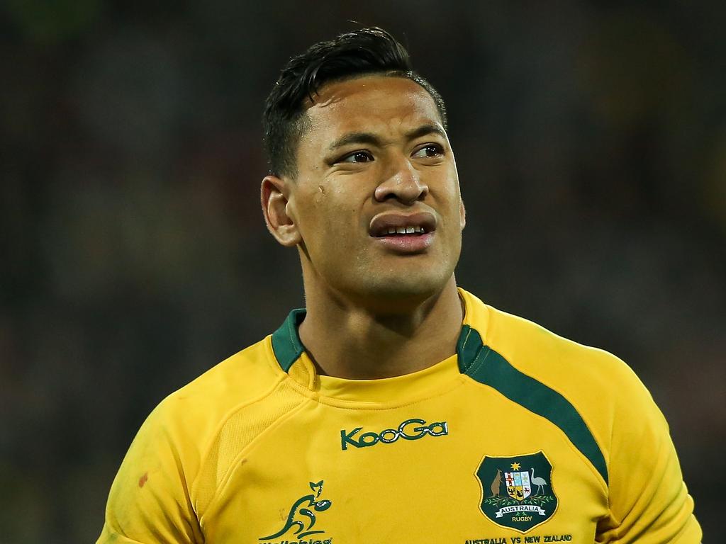 WELLINGTON, NEW ZEALAND - AUGUST 24:  Israel Folau of Australia looks on during The Rugby Championship Bledisloe Cup match between the New Zealand All Blacks and the Australian Wallabies at Westpac Stadium on August 24, 2013 in Wellington, New Zealand.  (Photo by Hagen Hopkins/Getty Images)