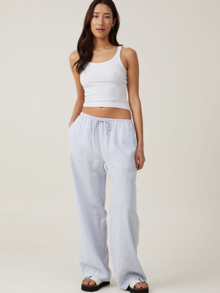 Womens Contrast Waistband Pleat Front Wide Leg Trousers - Grey - 16, Grey, £20.00