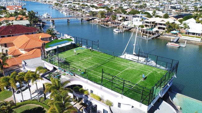 The tennis court on top of the Dwyer’s home at Minyama.