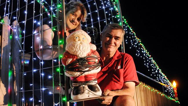 Ray and Trish Doel setting up their Fairview Rd Christmas lights.  Photo Craig Warhurst / The Gympie Times