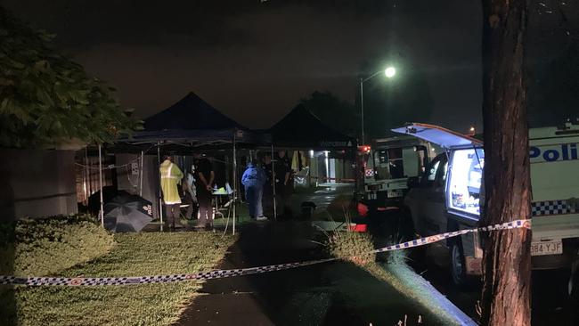 Police remained at the Elanora crime scene late into Tuesday night.