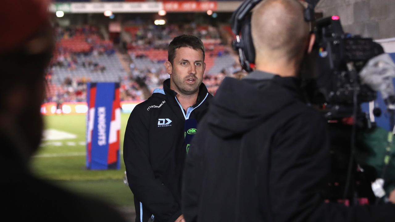 Josh Hannay speaks to Fox Sports before the game last night. Picture: Ashley Feder/Getty Images