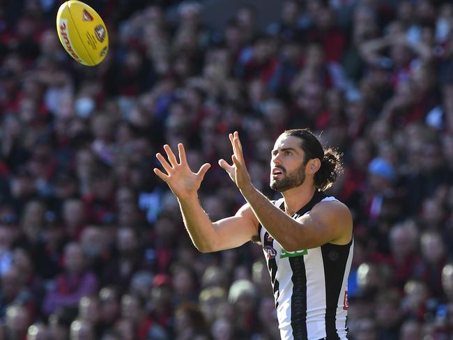 Magpies ruckman Brodie Grundy in action during the Round 6 AFL match between Essendon and Collingwood at the MCG in Melbourne. Picture: AAP IMAGE/JULIAN SMITH