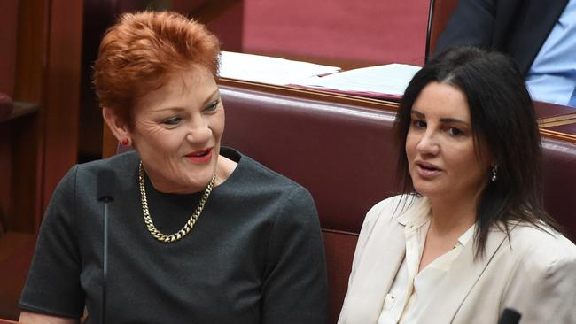 One Nation leader Senator Pauline Hanson, left, and Tasmanian independent Senator Jacqui Lambie are both interested in backing state election candidates in Tasmania. Picture: AAP/MICK TSIKAS