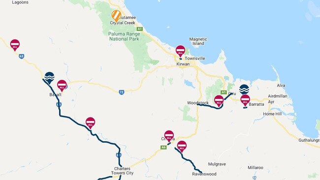 North Queensland road closures and flood warnings. Photo: Department of Transport and Main Roads.