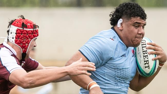 02/03/2024. News Local. Sport. Concord, Sydney, NSW, Australia.Action pics from the WarratahÃs Under 18Ãs v Queensland Reds rugby match at Concord Oval, Sydney. WarratahÃs player Edwin Langi Picture: Julian Andrews