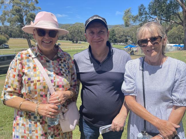 Briga, Bron, and Colin at the 2025 Hanging Rock Races. Picture: Himangi Singh