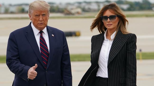 Donald Trump with first lady Melania arriving at Cleveland Hopkins International Airport for the first presidential debate. Picture: AFP