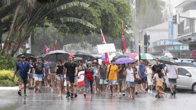 A large crowd up to 1500 people attended the Worldwide Rally for Freedom north of Muddy's Playground, before marching down the Esplanade and through the Cairns CBD. Picture: Brendan Radke