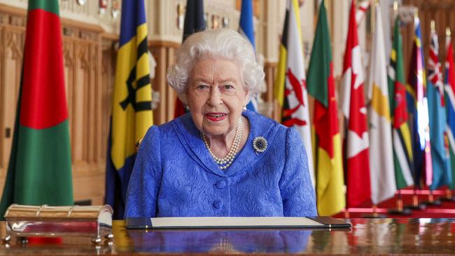 Queen Elizabeth addressed the world hours before Prince Harry and Meghan Markle’s Oprah tell-all. Picture: AFP