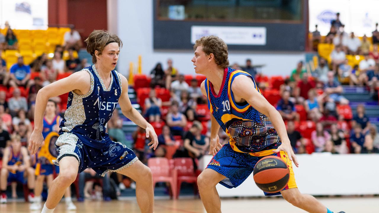 Keenan Abbott under pressure. Darwin Basketball Men's Championship Round 20: Ansett v Tracy Village Jets. Picture: Che Chorley