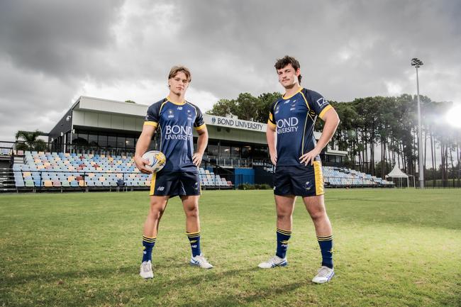 Bond University's Charlie Wake (flanker) and Max Angove (centre). Picture: Bond University