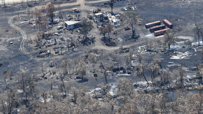 An aerial photo of the Cobraball fires aftermath in 2019.