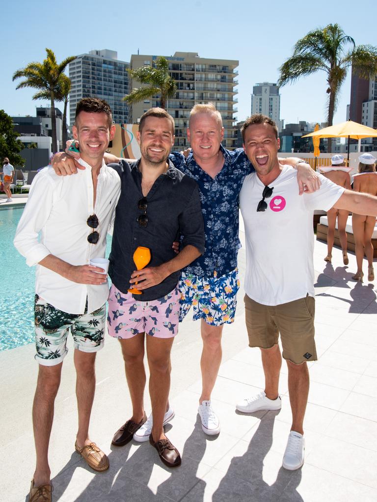 Matthew Keegan, Dan Anstey, David Luttsy Lutteral and Lincoln Lewis at Cali Beach Club opening. Picture: Andrew Meadowcroft