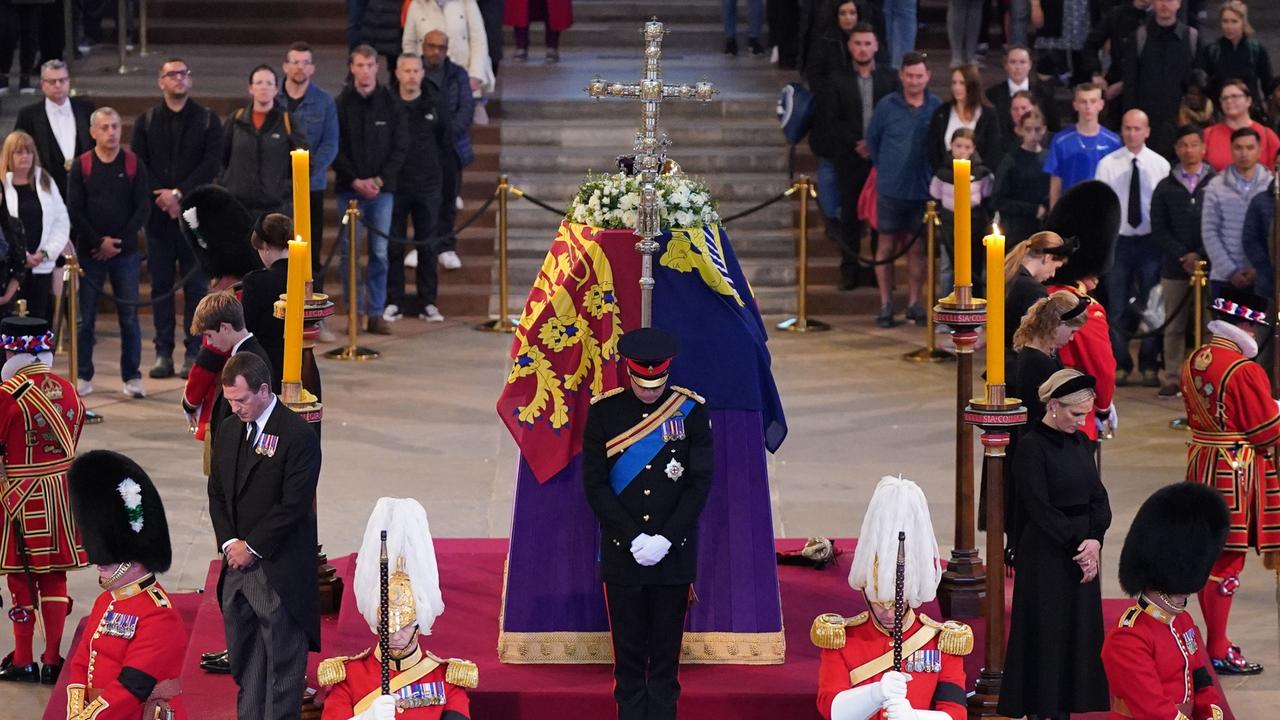 The Queen’s grandchildren came together to pay respect to the late monarch. Picture: Yui Mok-WPA Pool/ Getty Images.