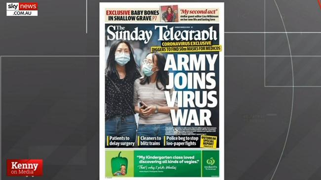 The front page of The Sunday Telegraph on the weekend.