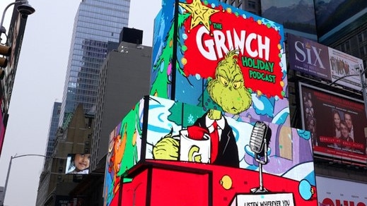 The Grinch’s Holiday Green Room aims to get people talking—and posting online—about Wondery’s new podcast. PHOTO: WONDERY