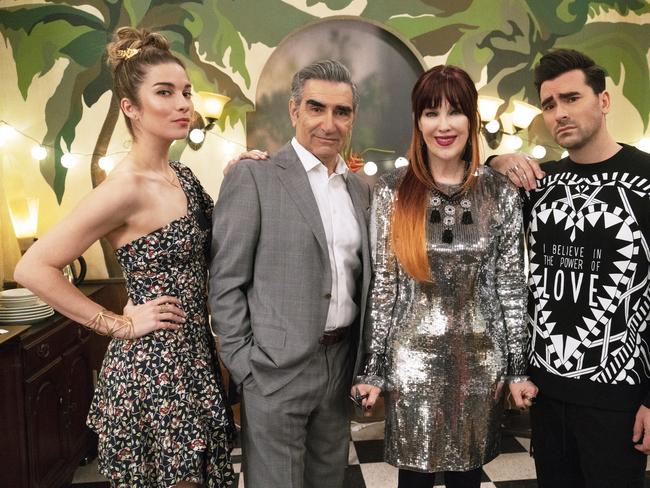 Schitt’s Creek cast: Annie Murphy, Eugene Levy, Catherine O’Hara and Dan Levy. Picture: Pop TV