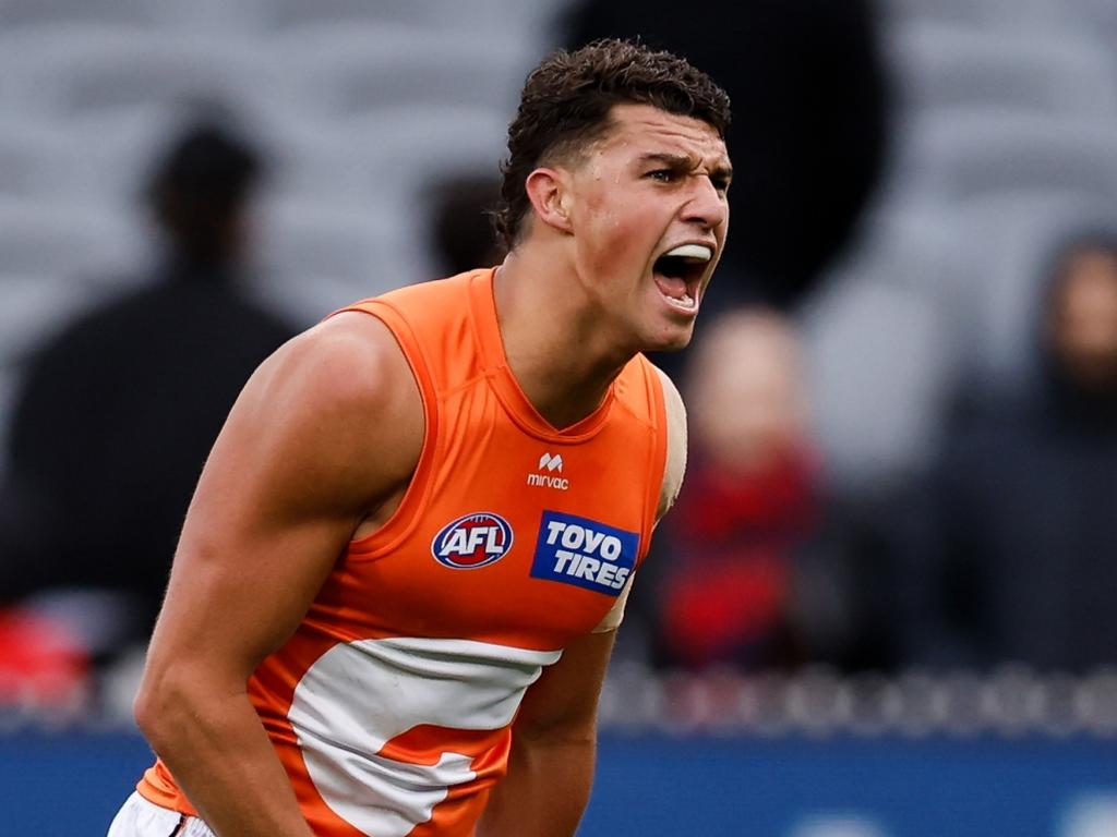 Finn Callaghan has been a revelation in the first two rounds of 2025 after enjoying his first full pre-season at GWS – something Sam Walsh has missed out on for four years. Picture: Dylan Burns / Getty Images