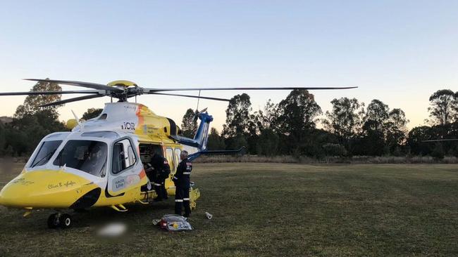 Crash into dam at Glastonbury on the outskirts of Gympie. Pictures: LifeFlight