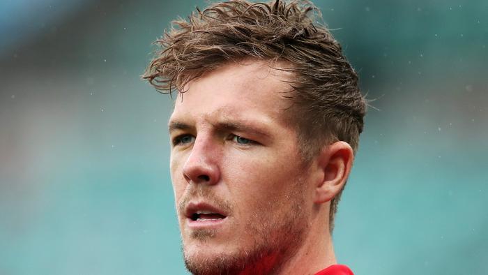 SYDNEY, AUSTRALIA - JULY 25: Luke Parker of the Swans looks on during warm up ahead of the round 8 AFL match between the Sydney Swans and the Hawthorn Hawks at the Sydney Cricket Ground on July 25, 2020 in Sydney, Australia. (Photo by Cameron Spencer/Getty Images)