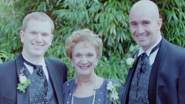 Yvonne Kennedy with her sons Leigh and Simon at Leigh’s wedding.