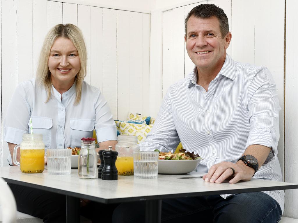 Journalist Linda Silmanis with former NSW premier Mike Baird. Picture: Richard Dobson