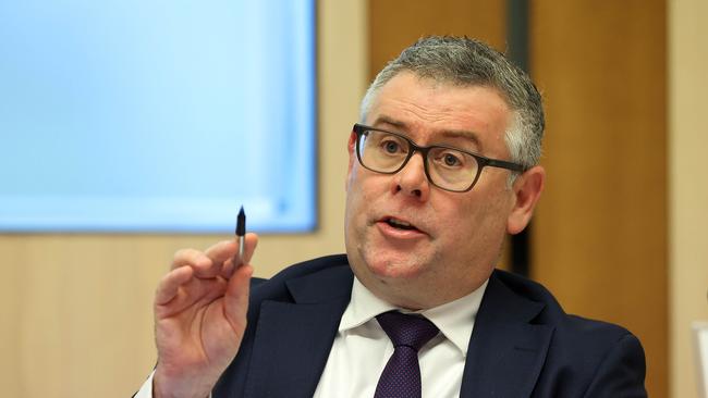 CANBERRA, AUSTRALIA NewsWire Photos FEBRUARY 16, 2022:Community Affairs Legislation Committee where Minister for Senior Australians and Aged Care Services Senator Richard Colbeck was grilled by Labor Senator Murray Watt (pictured)  and Senator Karen Grogan.Parliament at Parliament House in Canberra.Picture: NCA NewsWire / Gary Ramage