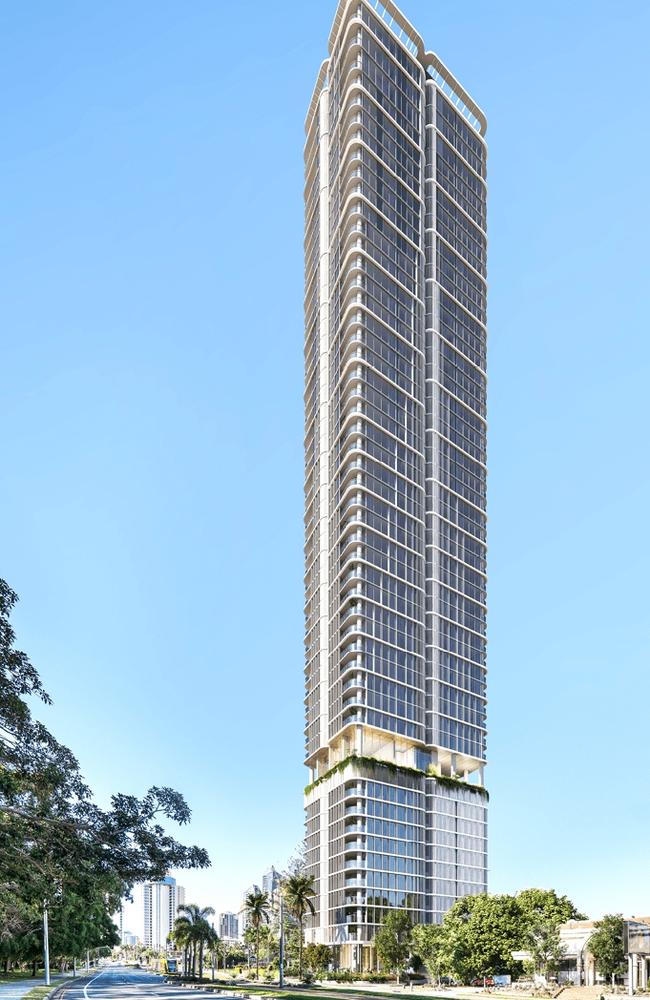 Artist impression of Assana tower which will become one of Broadbeach's tallest towers. Picture: Supplied by Macquarie Development Group