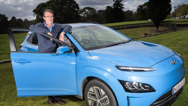 Patrick Carlyon test driving the Hyundai Kona EV Highlander. Picture: Tony Gough