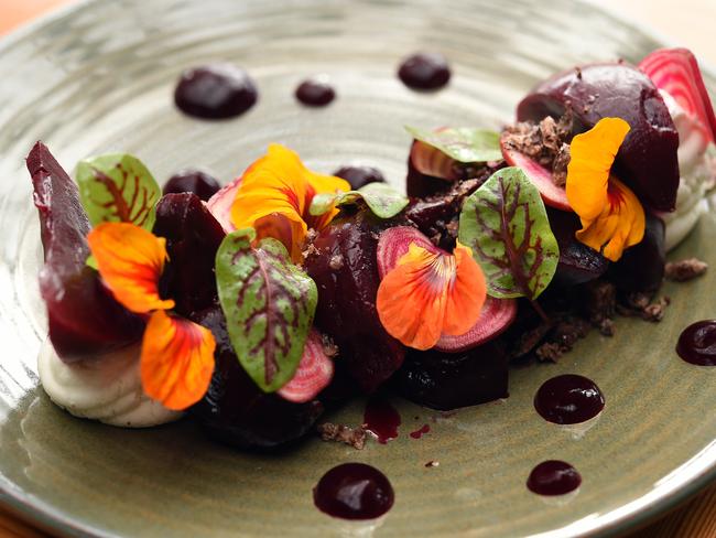 Departing Coriole chef Tom Reid’s beetroot and goat's curd salad. Photo: Tom Huntley