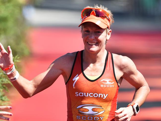 Ironwoman Mel Hauschildt winning an event in Geelong.